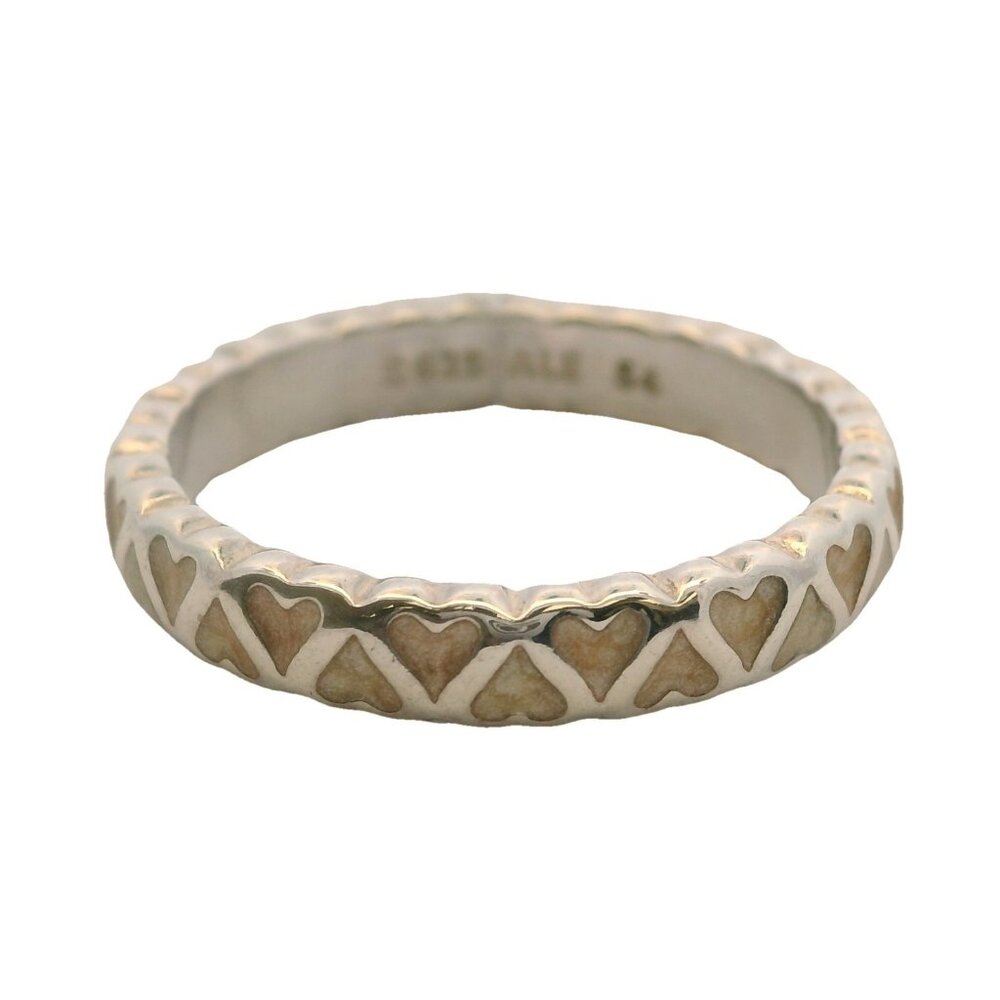 Pandora 925 Sterling Silver Abundance of Love Beige Enamel Hearts Ring Size 6.75